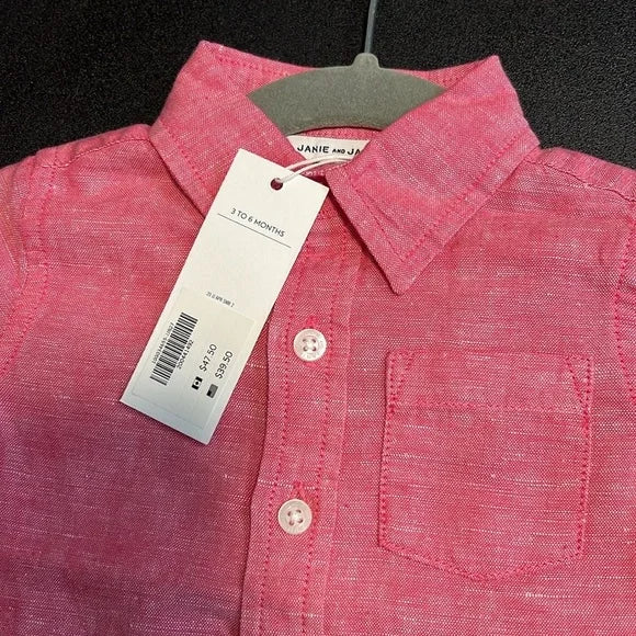 Janie and Jack Button Down Boys Top Red 12-18 months, 18-24 months