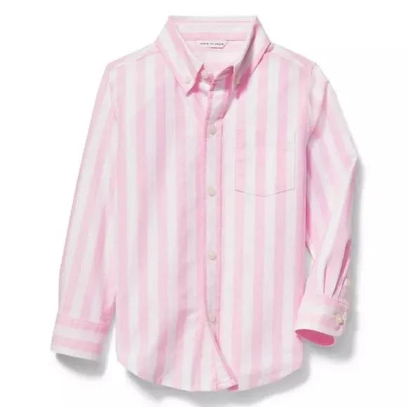 Janie and Jack Button Down Pink White Striped Oxford Shirt Top 3T