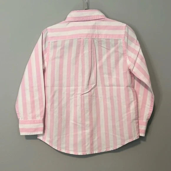 Janie and Jack Button Down Pink White Striped Oxford Shirt Top 3T
