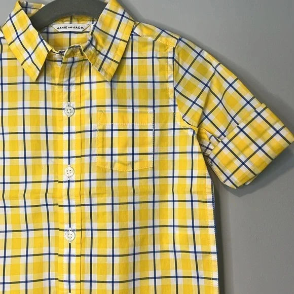 Janie and Jack Button Down Yellow Blue Striped Top Boys 18-24 months-NWT