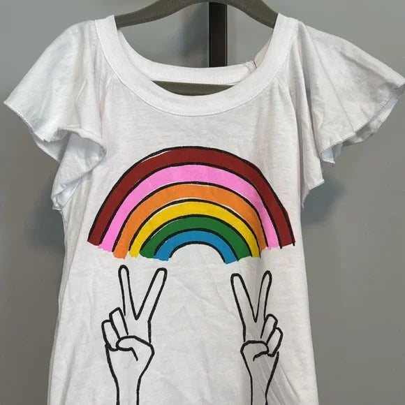 Chaser Kids Girls Peace Rainbow White Top