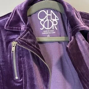 Chaser Stretch Velvet Jacket Purple Size 6