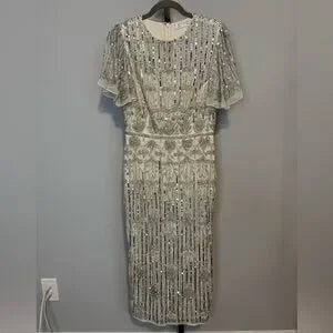 Mac Duggal Embellished Flutter Sleeve High Neck Dress 5575-Size 8