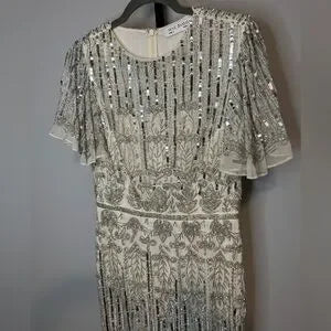 Mac Duggal Embellished Flutter Sleeve High Neck Dress 5575-Size 8