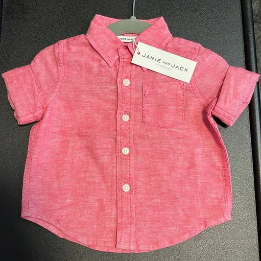 Janie and Jack Button Down Boys Top Red 12-18 months, 18-24 months