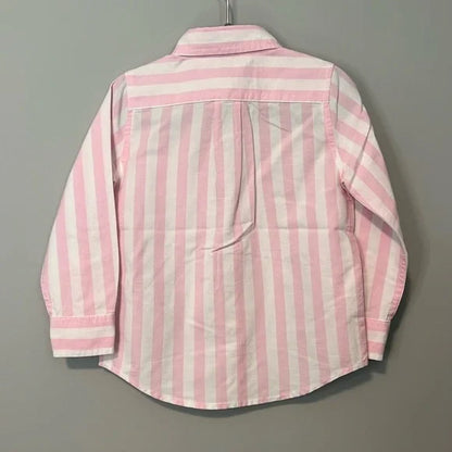 Janie and Jack Button Down Pink White Striped Oxford Shirt Top 3T