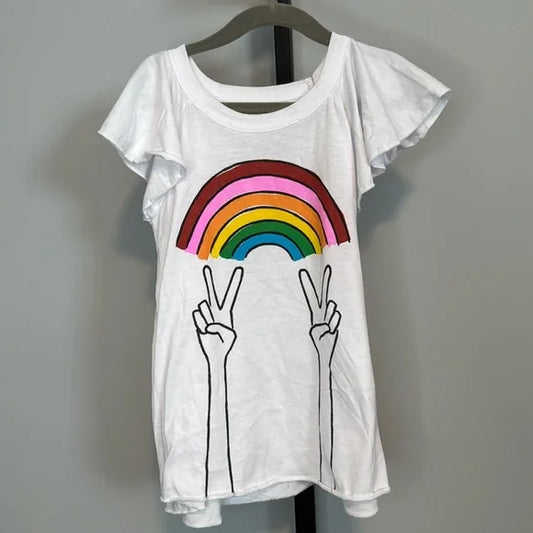 Chaser Kids Girls Peace Rainbow White Top